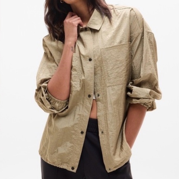 Athleta Jackets & Blazers - NWOT Athleta Khaki Nylon Windbreaker button up shirt XS Snap Closure Lightweight